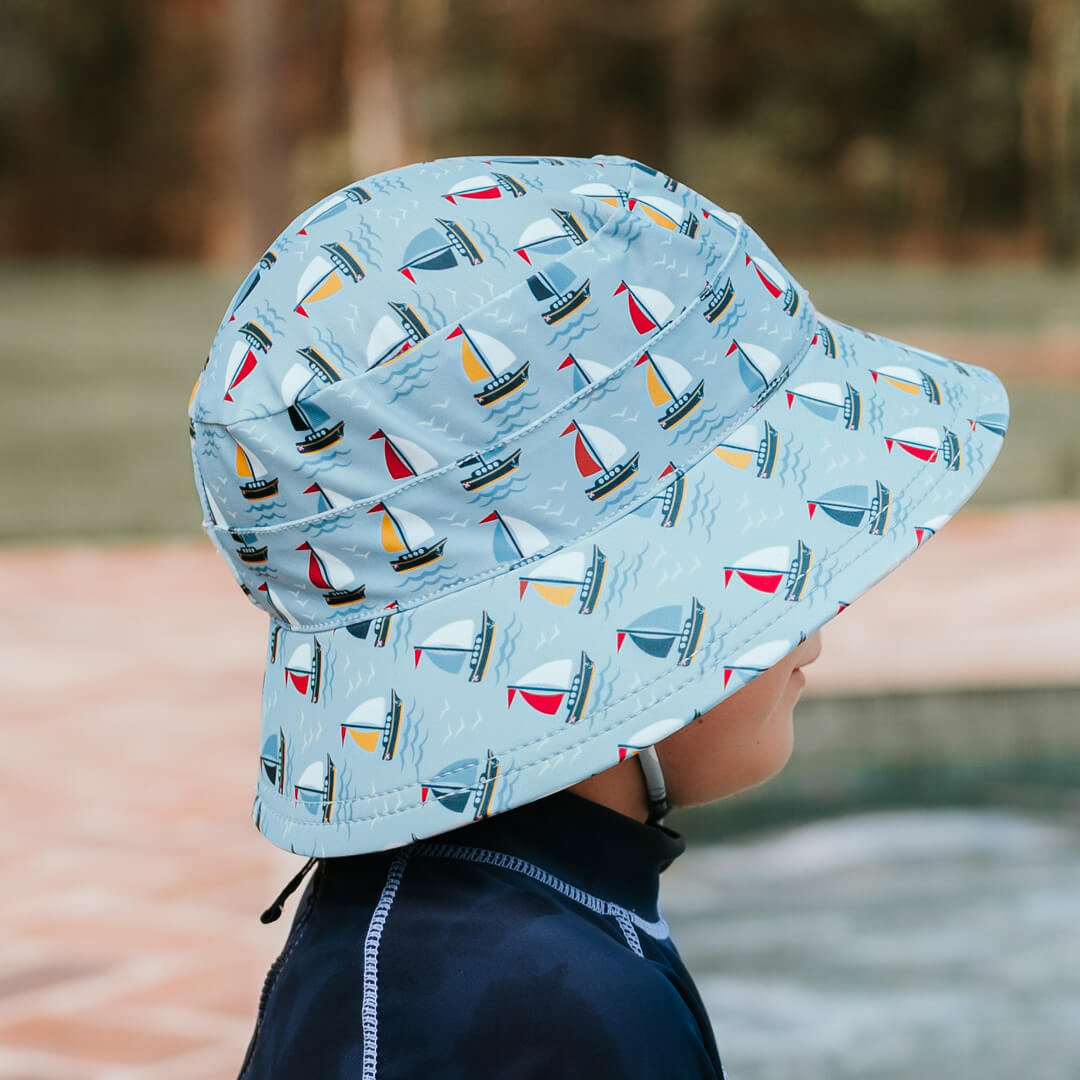 Kids Beach Bucket Swim Hat - Sails