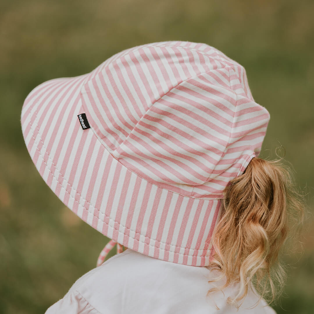 Kids Ponytail Bucket Sun Hat - Pink Stripe