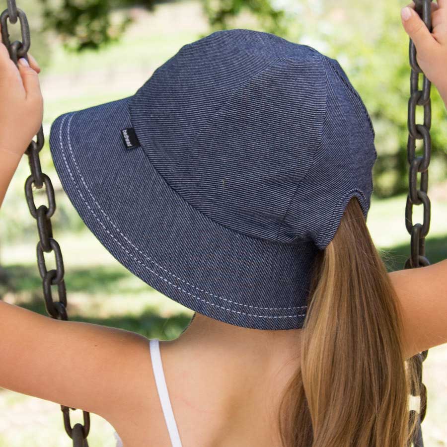 Kids Ponytail Bucket Sun Hat - Denim