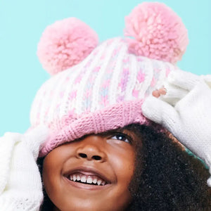 Girls double 2024 pom pom hat