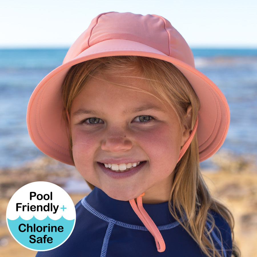 Kids Beach Ponytail Bucket Swim Hat - Peach